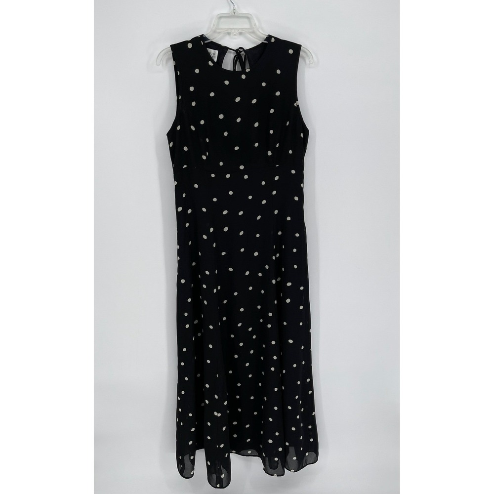 David Warren Vintage Women's Black Polka Dot Sleeveless Midi‎ Dress Size 10